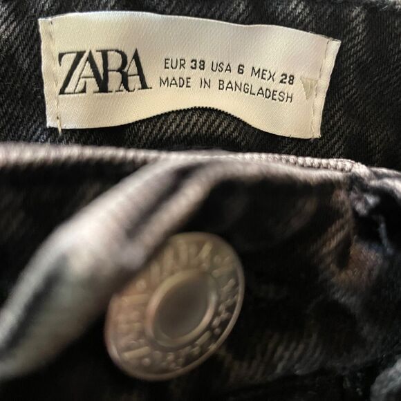 Zara Jean Shorts Black Distressed Denim Cuttoff Button Fly Cotton Women's Size 6 - Picture 5 of 7
